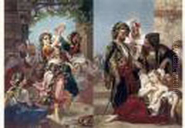 Danse Turque. Marche Aux Esclaves. Oil Painting by Louis Devedeux