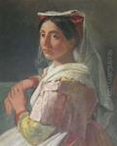 Jeune Italienne Oil Painting by Achille Jacques Jean Marie Deveria