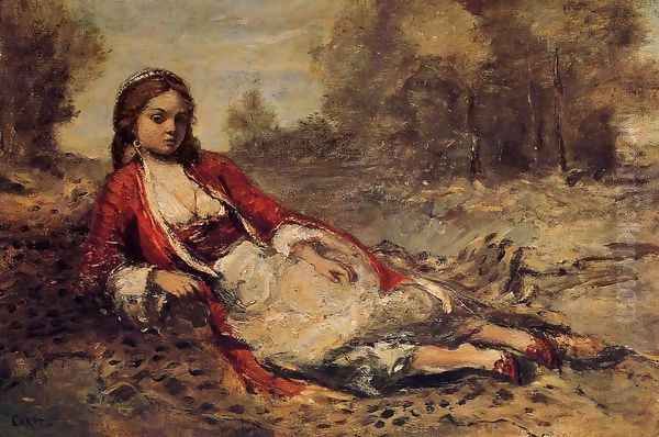 Young Algerian Woman Lying on the Grass Oil Painting by Jean-Baptiste-Camille Corot