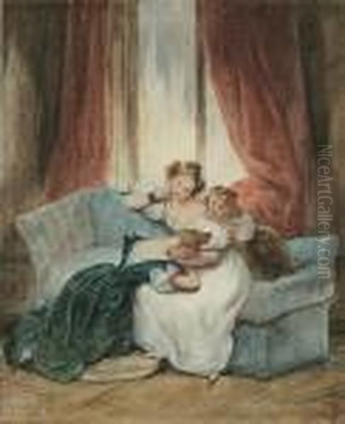 Three Women (la Confession) Oil Painting by Achille Jacques Jean Marie Deveria