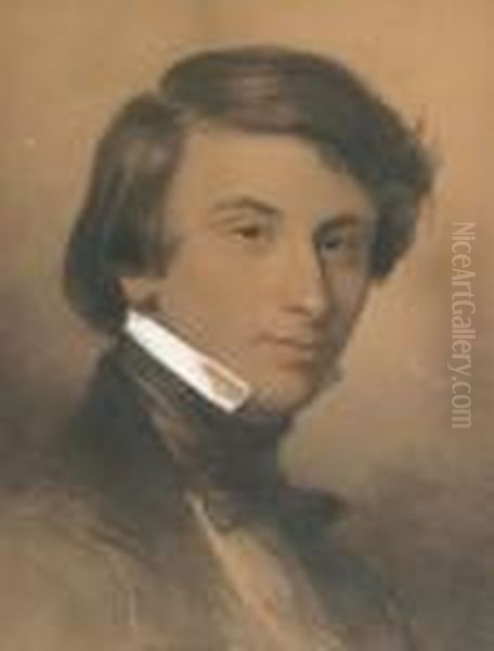 Portrait D'alfred D'aubigny Oil Painting by Achille Jacques Jean Marie Deveria