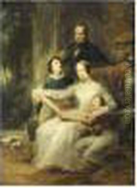 Portrait De Famille Oil Painting by Achille Jacques Jean Marie Deveria