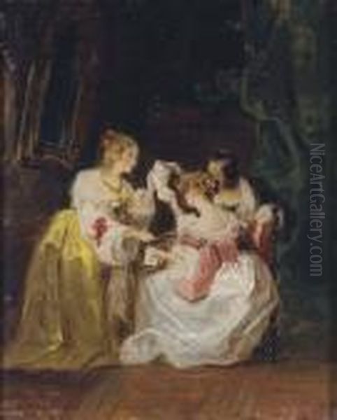 Love Letters Oil Painting by Achille Jacques Jean Marie Deveria