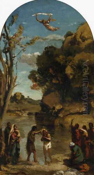 The Baptism of Christ (study) Oil Painting by Jean-Baptiste-Camille Corot