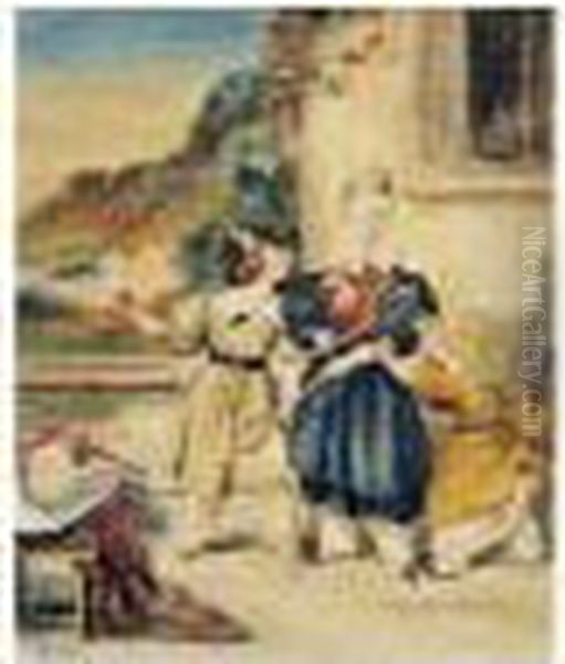 Enfants Jouant Au Badminton Oil Painting by Achille Jacques Jean Marie Deveria