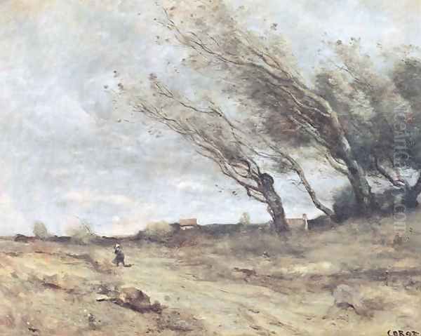 The Gust of Wind, c.1865-70 Oil Painting by Jean-Baptiste-Camille Corot