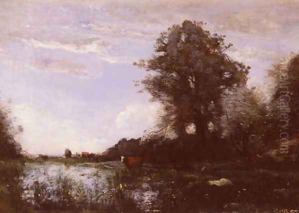 Marais De Cuicy, Pres Douai (Cuicy Marsh, near Douai) Oil Painting by Jean-Baptiste-Camille Corot