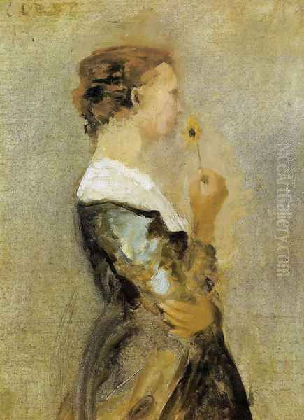 A woman with a flower Oil Painting by Jean-Baptiste-Camille Corot