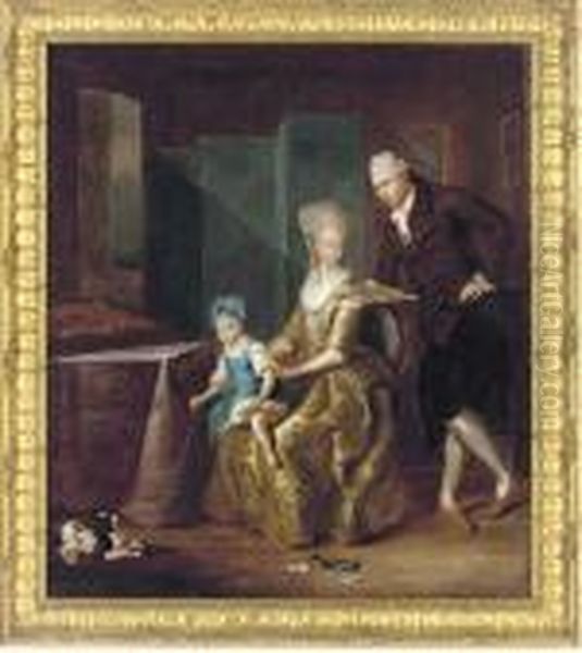 Group Portrait Of A Husband And Wife In A Drawing Room Oil Painting by Arthur Devis