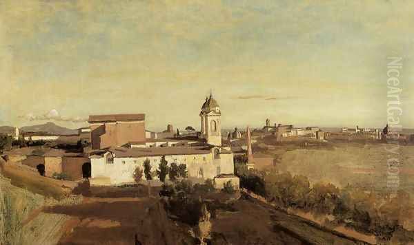 Rome, the Trinita dei Monti - View from the Villa Medici Oil Painting by Jean-Baptiste-Camille Corot