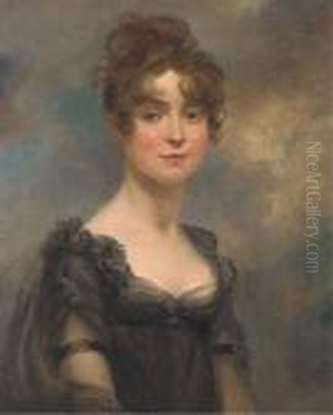 Portrait Of Harriet Leonard Bull, Bust-length, In A Black Lacedress Oil Painting by Arthur William Devis