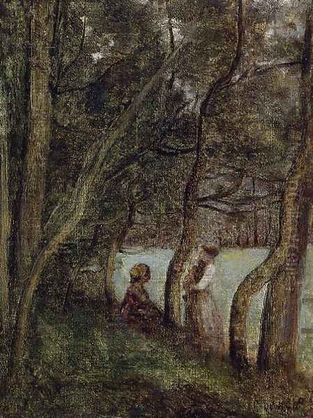 Les Alinges, Haute Savoie, Figures under the Trees Oil Painting by Jean-Baptiste-Camille Corot