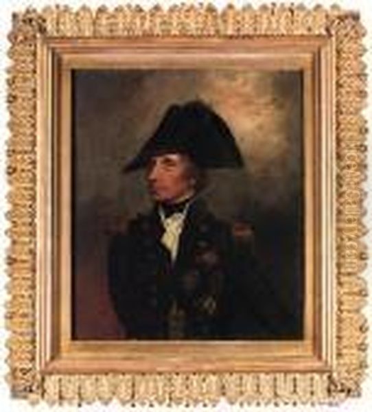 Portrait Of Horatio, Viscount 
Nelson, K.b., Vice-admiral Of Thewhite, Half-length, In Vice-admiral's 
Undress Uniform, Cocked Hatwith Black Silk Cockade And Green Eyeshade, 
With The Stars Of Thebath, The St. Ferdinand And The Crescent Oil Painting by Arthur William Devis