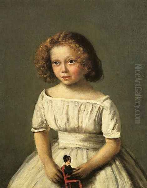 Portrait of Madame Langeron, Four Years Old Oil Painting by Jean-Baptiste-Camille Corot