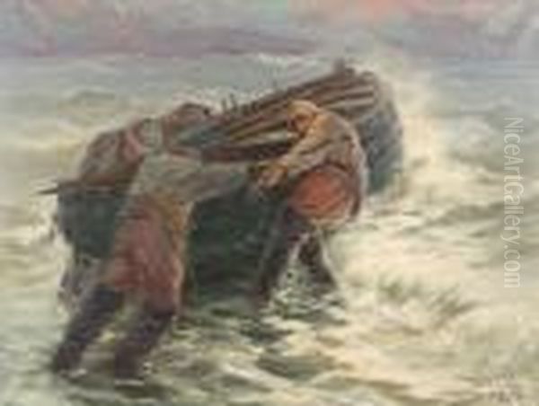 Fishermen Oil Painting by Albert Isidore Devos