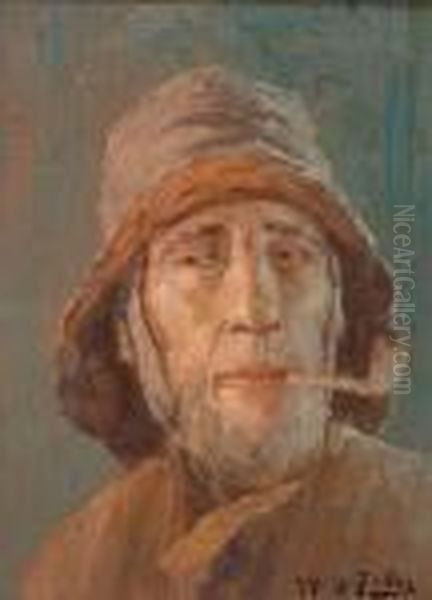 Pecheur Fumant La Cigarette Pecheur Fumant La Pipe Oil Painting by Albert Isidore Devos