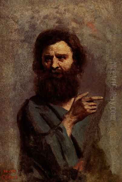 Head Of Bearded Man (A Study For The Baptism Of Christ) Oil Painting by Jean-Baptiste-Camille Corot