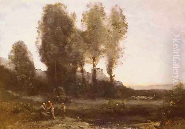 Le Monastere Derriere Les Arbres (The Monastery Behind the Trees) Oil Painting by Jean-Baptiste-Camille Corot