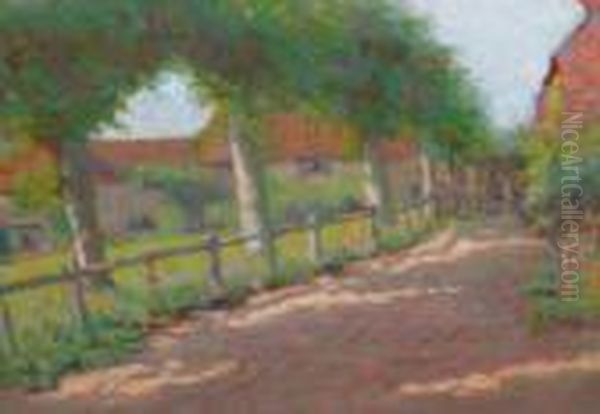 A Village Lane Oil Painting by Wynford Dewhurst