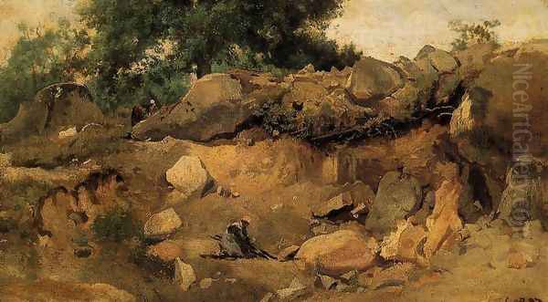 Quarry of the Chaise-Mre at Fontainebleau Oil Painting by Jean-Baptiste-Camille Corot