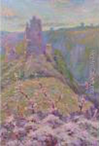 Blossom Before A Ruined Castle Oil Painting by Wynford Dewhurst