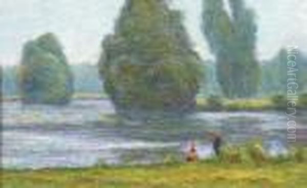 A Couple Fishing Oil Painting by Wynford Dewhurst