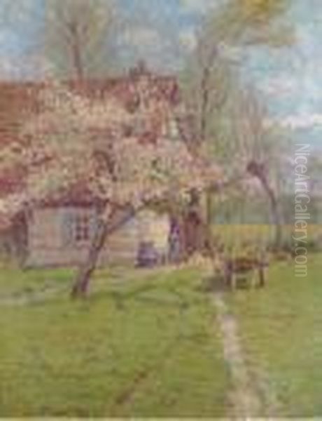 Apple Blossom Before A Cottage Oil Painting by Wynford Dewhurst