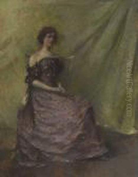 Lady In A Purple Dress Oil Painting by Thomas Wilmer Dewing