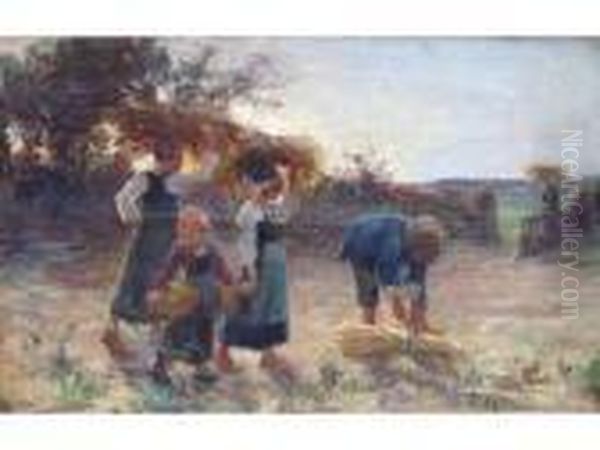 La Moisson Oil Painting by Theophile Louis Deyrolle