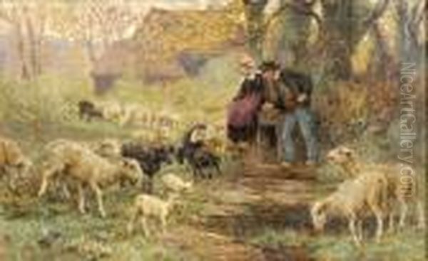 Les Gardiens De Moutons Oil Painting by Theophile Louis Deyrolle