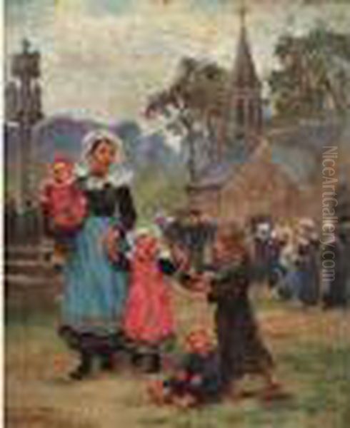  Marche En Bretagne, La :bonne Action  Oil Painting by Theophile Louis Deyrolle