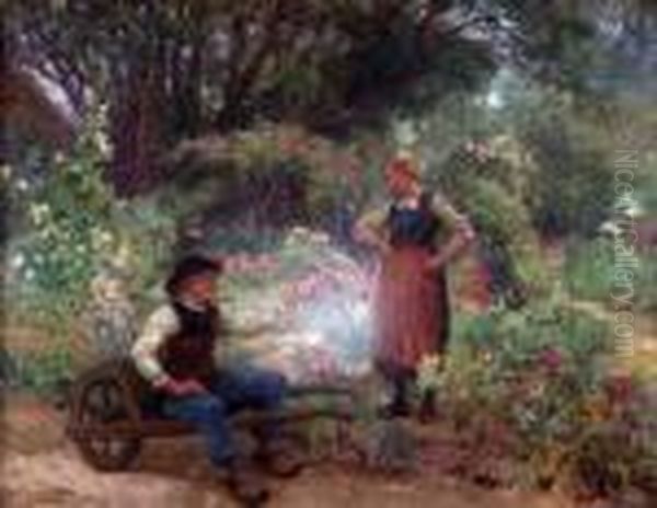 Au Jardin Oil Painting by Theophile Louis Deyrolle