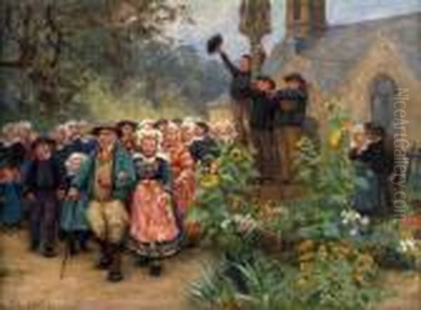 La Procession Bretonne Oil Painting by Theophile Louis Deyrolle