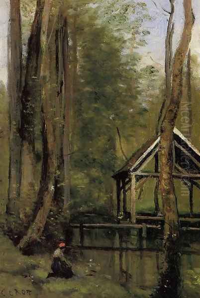 Fishing Shed at Mathois near Gournay-en-Bray Oil Painting by Jean-Baptiste-Camille Corot