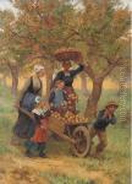 Harvesting Apples Oil Painting by Theophile Louis Deyrolle