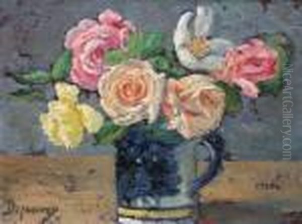 Bouquets De Fleurs Huile Sur Carton Oil Painting by Emile Alfred Dezaunay