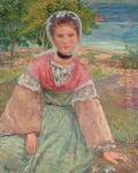 Jeune Bretonne Oil Painting by Emile Alfred Dezaunay