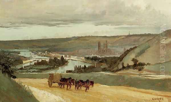 Rouen Seen from Hills Overlooking the City Oil Painting by Jean-Baptiste-Camille Corot