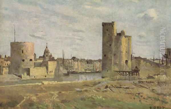 La Rochelle, Hafeneinfahrt Oil Painting by Jean-Baptiste-Camille Corot