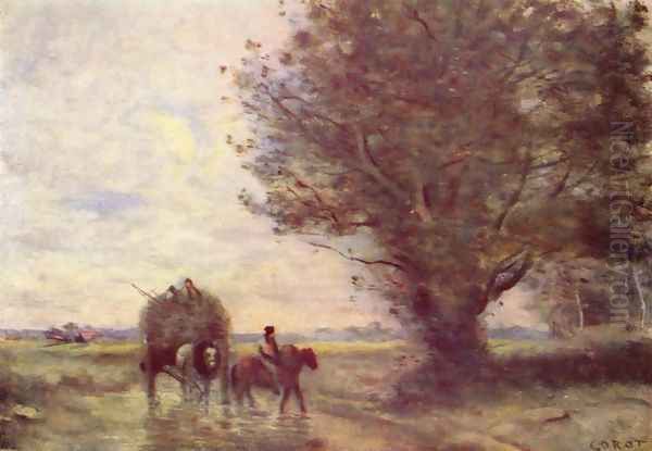 Heuwagen Oil Painting by Jean-Baptiste-Camille Corot