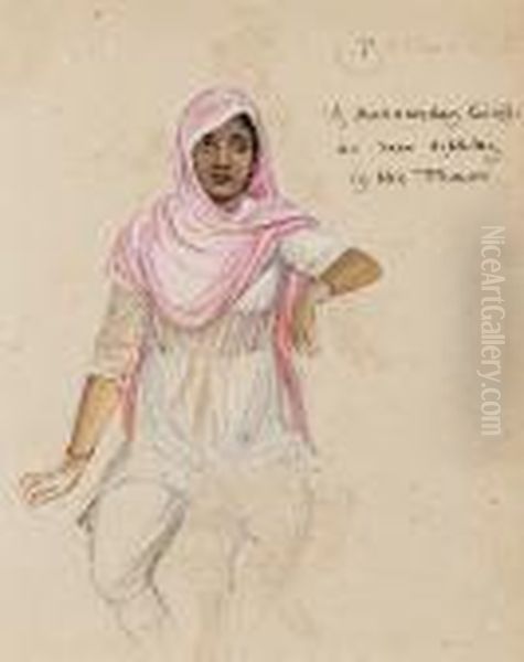 Satava A Mohammedan Girl As Seen Sitting In The Tram Oil Painting by Mahadev Vishvanath Dhurandhar