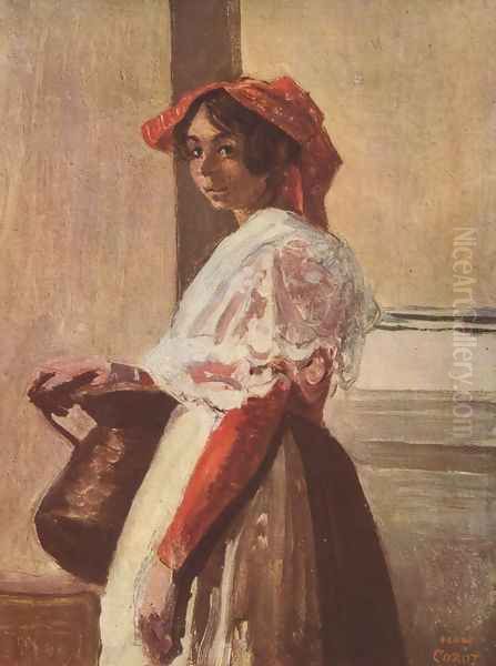 Italienerin mit Krug Oil Painting by Jean-Baptiste-Camille Corot