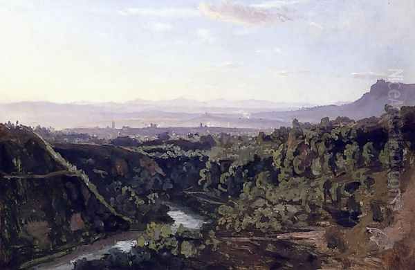 Papigno, rives escarpées et boisées Oil Painting by Jean-Baptiste-Camille Corot