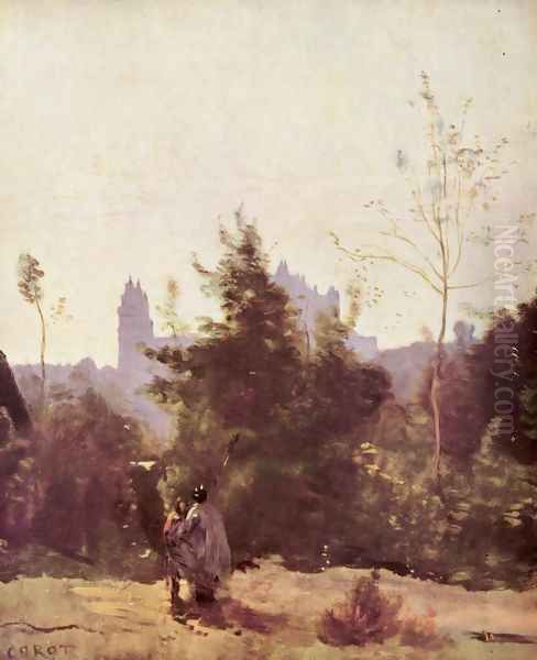 Erinnerung an Pierrefonds Oil Painting by Jean-Baptiste-Camille Corot