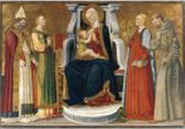 The Madonna And Child Enthroned With Saints Ambrose, Catherine, Margaret And Francis Oil Painting by Bicci Di Neri