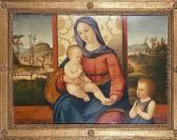 The Madonna And Child With The Infant Saint John The Baptist Seated Before A Landscape Oil Painting by Francesco Bissolo