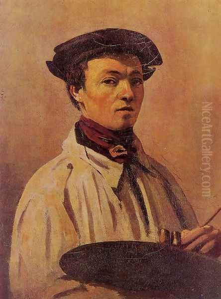 Self Portrait with Palette Oil Painting by Jean-Baptiste-Camille Corot