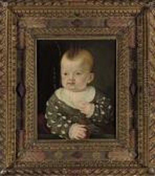 Portrait Of A Boy, Seated Bust-length, In A Grey Coat, Holding A Ball Oil Painting by Agnolo Bronzino