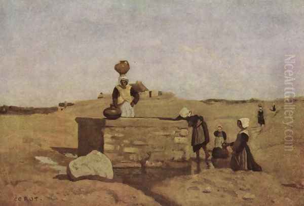 Bretoninnen am Brunnen Oil Painting by Jean-Baptiste-Camille Corot