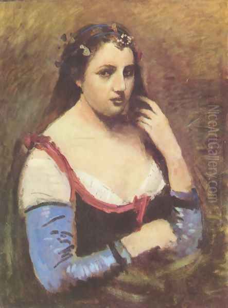 Frau mit Margeriten Oil Painting by Jean-Baptiste-Camille Corot